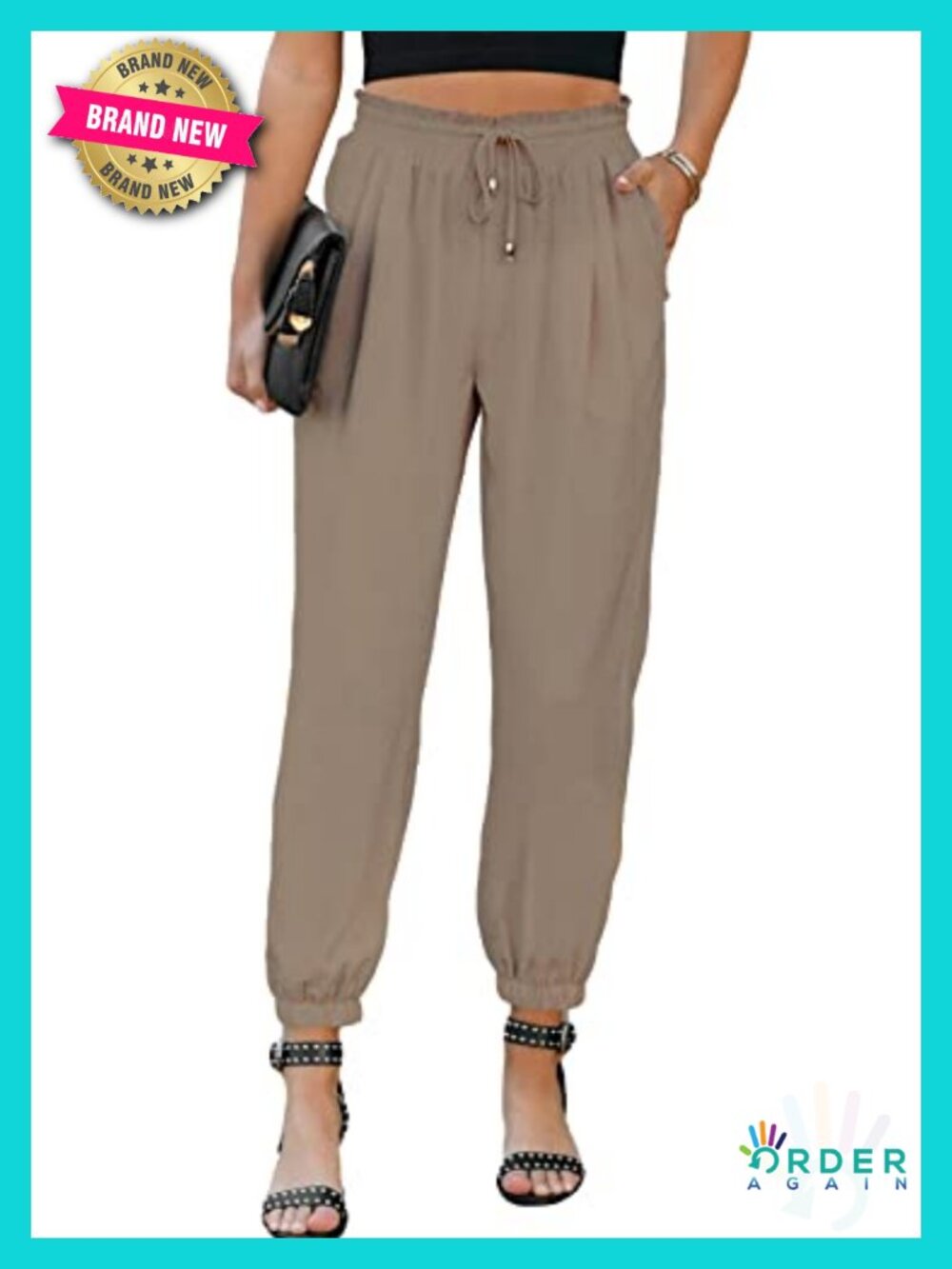 High Waisted Drawstring Jogger Trousers with Pockets